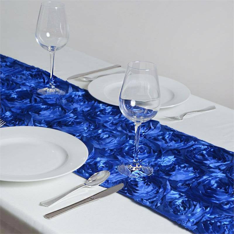 Royal Blue Grandiose Rosette Satin Table Runner 14″x108″  |   Satin & Taffeta Satin & Taffeta Royal blue