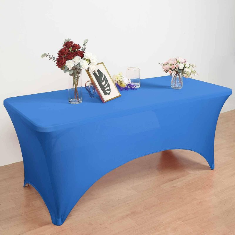 Royal Blue Open Back Stretch Spandex Table Cover 8ft Rectangular Fitted Tablecloth For 96″x30″ Tables  |   Spandex & Fitted Spandex & Fitted Royal blue