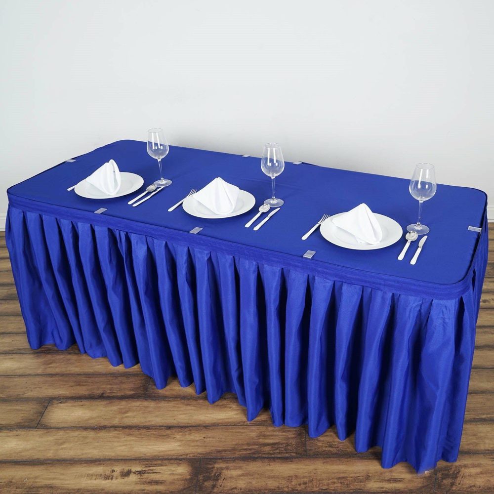 Royal Blue Pleated Polyester Table Skirt, Banquet Folding Table Skirt 14ft  |   Polyester Polyester Polyester