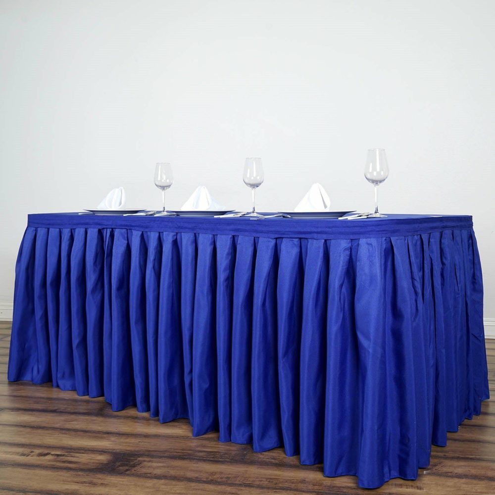 Royal Blue Pleated Polyester Table Skirt, Banquet Folding Table Skirt 17ft  |   Polyester Polyester Polyester