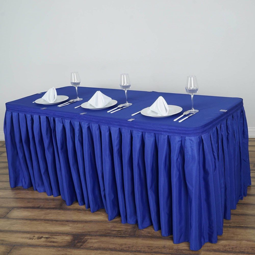 Royal Blue Pleated Polyester Table Skirt, Banquet Folding Table Skirt 21ft  |   Polyester Polyester Polyester