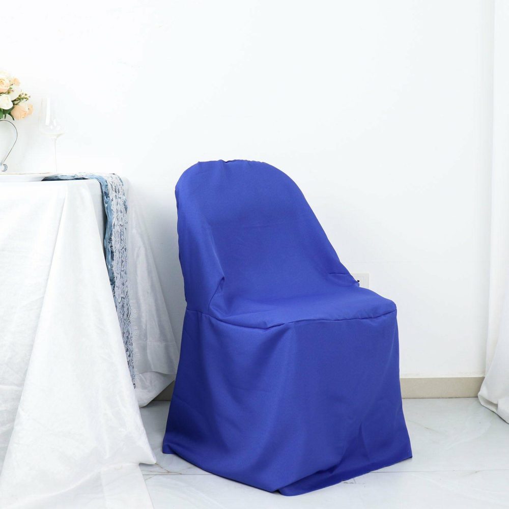 Royal Blue Polyester Folding Chair Cover, Reusable Stain Resistant Slip On Chair Cover  |   Polyester & Satin Folding Chair Covers Polyester & Satin