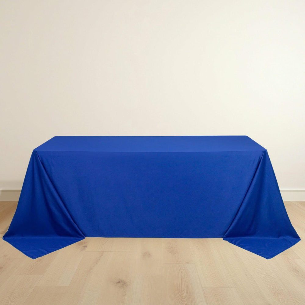 Royal Blue Premium Scuba Rectangular Tablecloth, Wrinkle Free Polyester Seamless Tablecloth – 90″x132″ for 6 Foot Table With Floor-Length Drop  |   Polyester Polyester Polyester