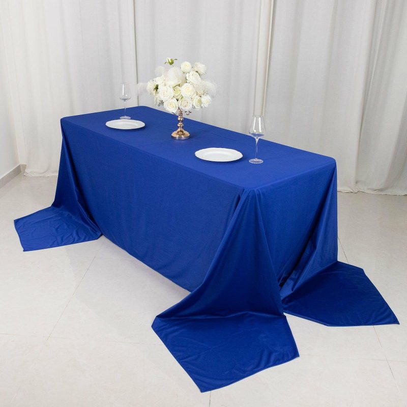 Royal Blue Premium Scuba Rectangular Tablecloth, Wrinkle Free Polyester Seamless Tablecloth – 90″x156″ for 8 Foot Table With Floor-Length Drop  |   Polyester Polyester Polyester