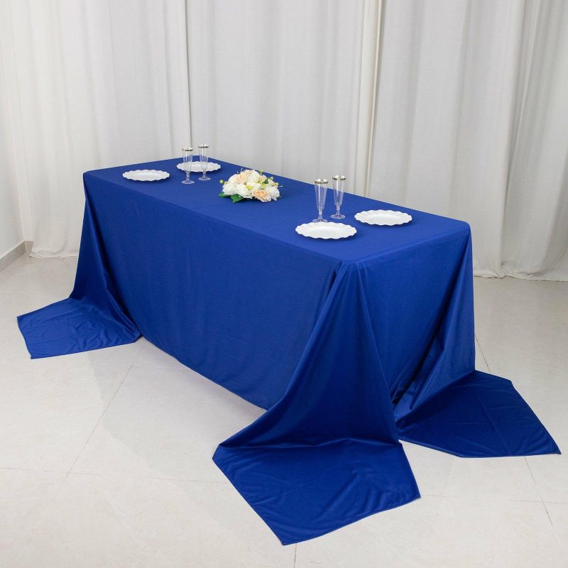 Royal Blue Premium Scuba Rectangular Tablecloth, Wrinkle Free Polyester Seamless Tablecloth – 90″x156″ for 8 Foot Table With Floor-Length Drop  |   Polyester Polyester Polyester