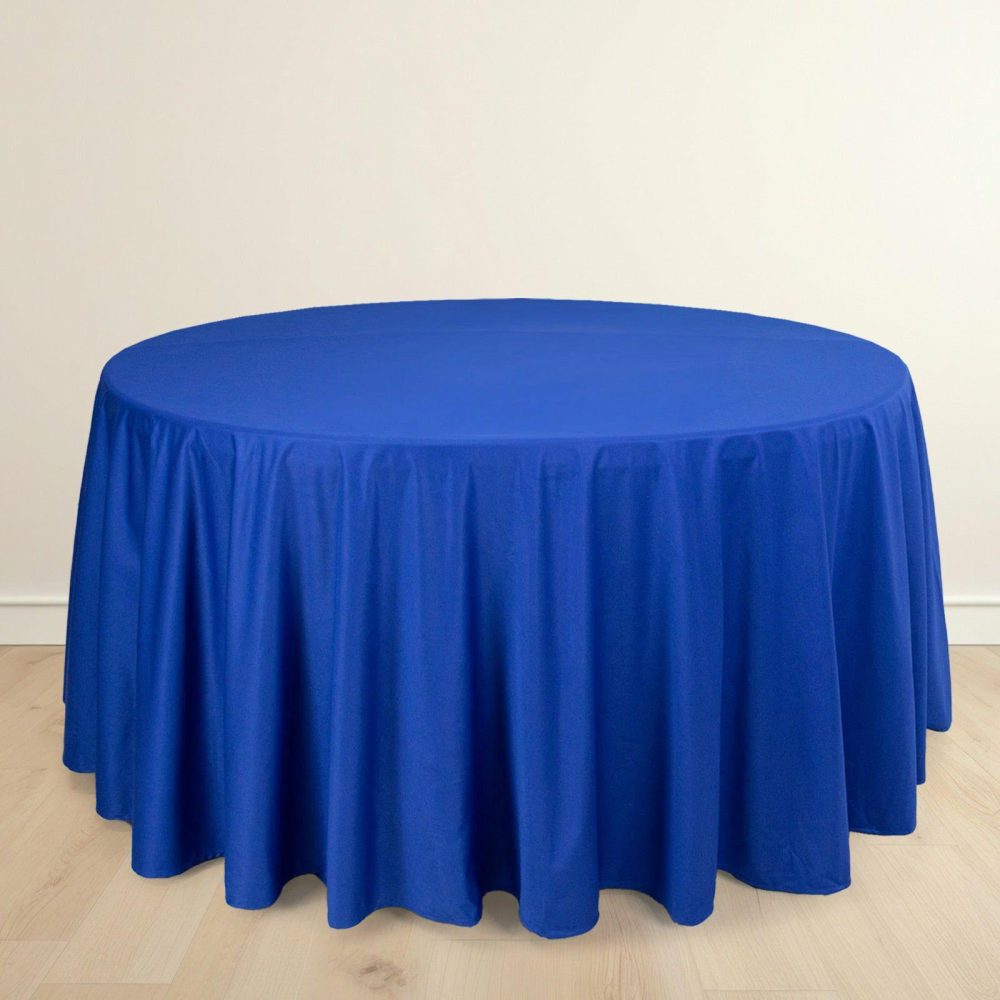 Royal Blue Premium Scuba Round Tablecloth, Wrinkle Free Polyester Seamless Tablecloth 120″ for 5 Foot Table With Floor-Length Drop  |   Polyester Polyester Polyester