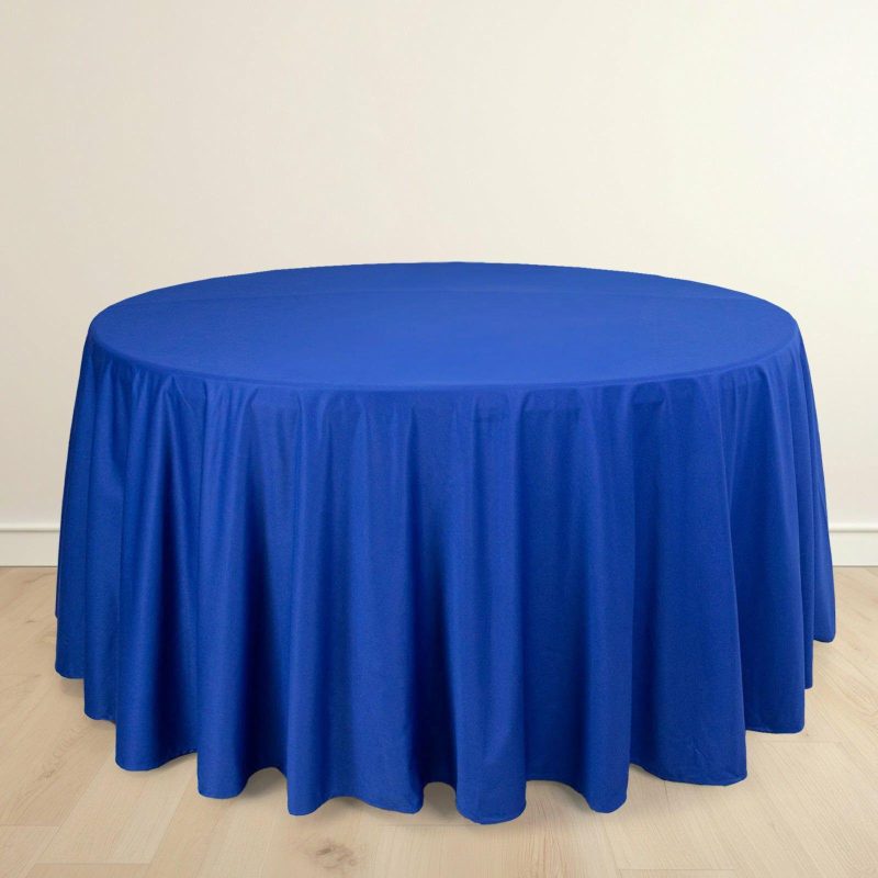 Royal Blue Premium Scuba Round Tablecloth, Wrinkle Free Polyester Seamless Tablecloth 120″ for 5 Foot Table With Floor-Length Drop  |   Polyester Polyester Polyester