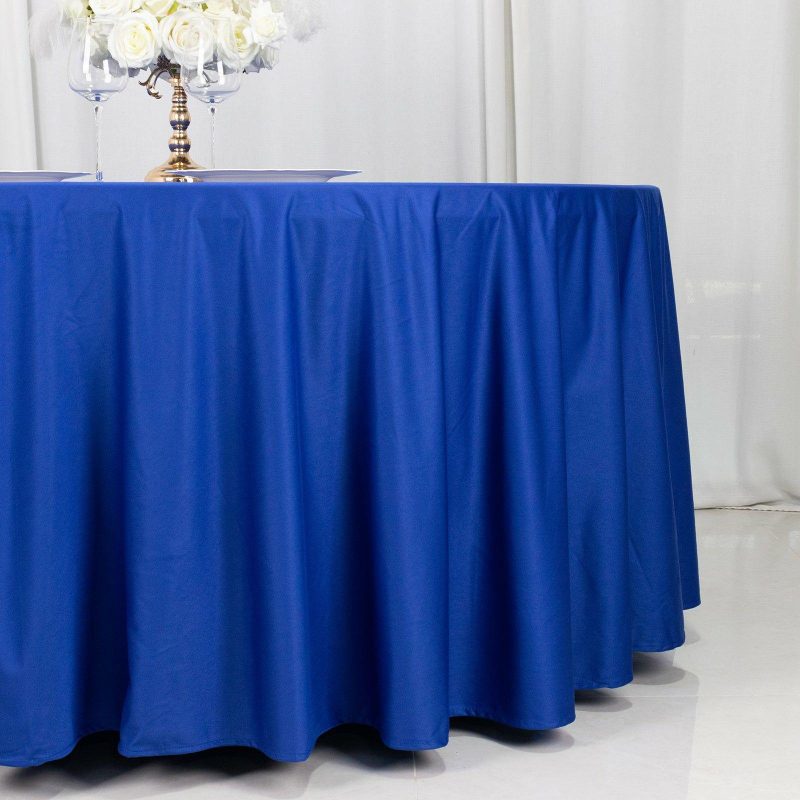 Royal Blue Premium Scuba Round Tablecloth, Wrinkle Free Polyester Seamless Tablecloth 120″ for 5 Foot Table With Floor-Length Drop  |   Polyester Polyester Polyester