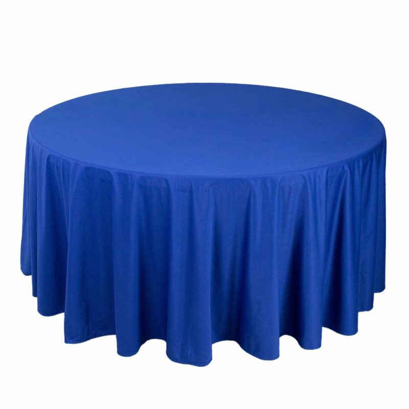 Royal Blue Premium Scuba Round Tablecloth, Wrinkle Free Polyester Seamless Tablecloth 120″ for 5 Foot Table With Floor-Length Drop  |   Polyester Polyester Polyester