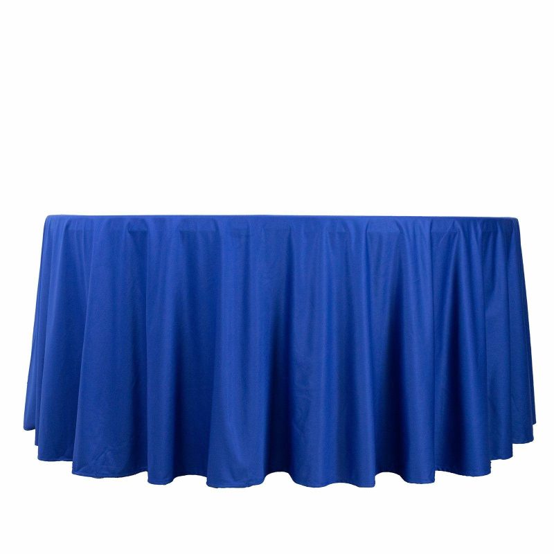 Royal Blue Premium Scuba Round Tablecloth, Wrinkle Free Polyester Seamless Tablecloth 120″ for 5 Foot Table With Floor-Length Drop  |   Polyester Polyester Polyester