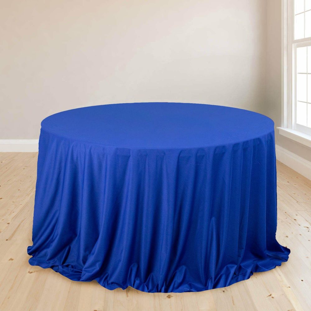 Royal Blue Premium Scuba Round Tablecloth, Wrinkle Free Polyester Seamless Tablecloth 132″ for 6 Foot Table With Floor-Length Drop  |   Polyester Polyester Polyester