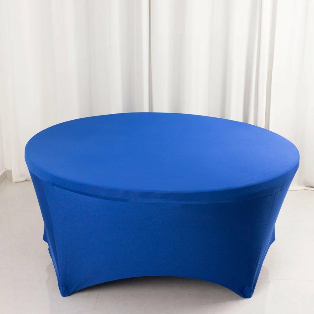 Royal Blue Round Stretch Spandex Tablecloth 6ft Fitted Table Cover for 72 inch Tables  |   Spandex & Fitted Spandex & Fitted Royal blue