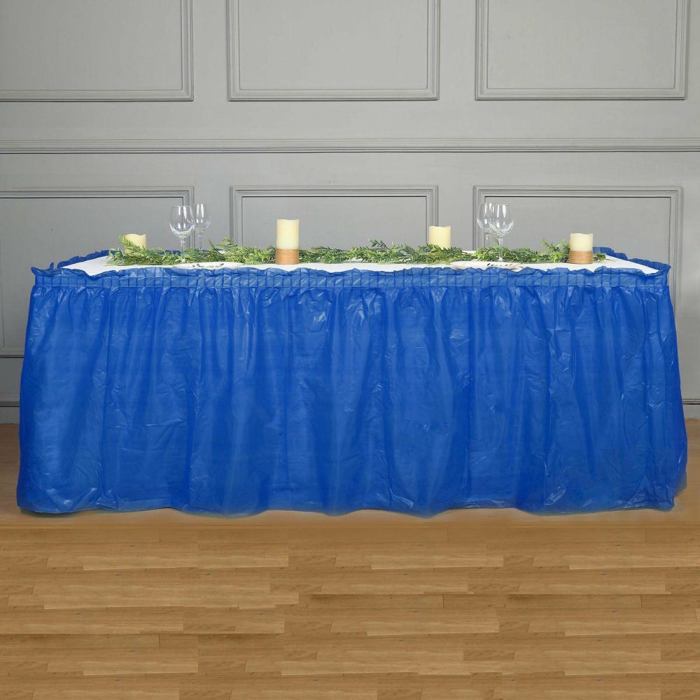 Royal Blue Ruffled Plastic Disposable Table Skirt, Waterproof Spill Proof Outdoor/Indoor Table Skirt 14ft  |   Disposable Tablecloth Disposable Tablecloth Disposable Tablecloth