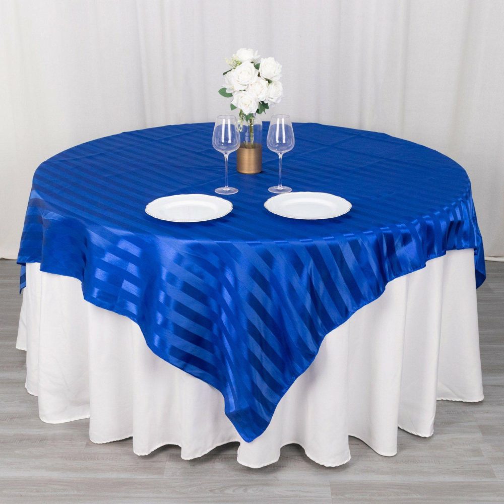 Royal Blue Satin Stripe Square Table Overlay, Smooth Elegant Table Topper 72″x72″  |   Satin & Taffeta Satin & Taffeta Royal blue