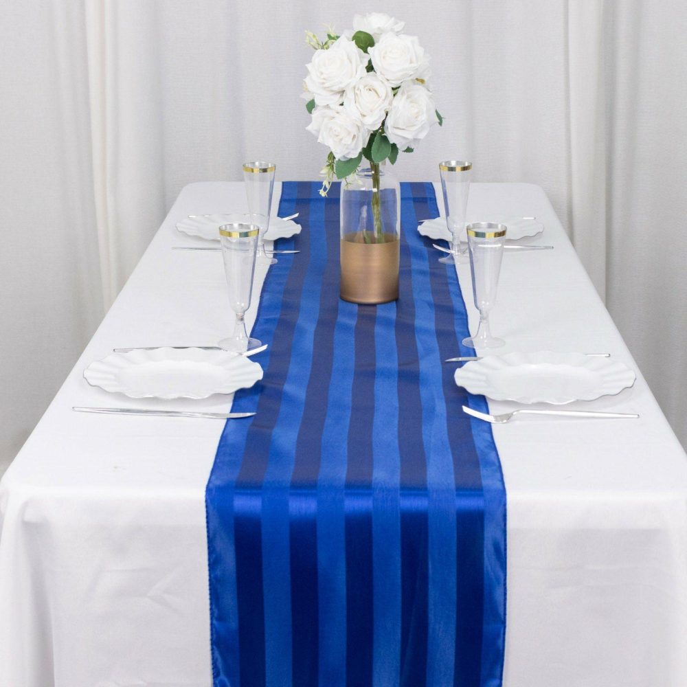 Royal Blue Satin Stripe Table Runner, Elegant Tablecloth Runner 12″x108″  |   Satin & Taffeta Satin & Taffeta Royal blue