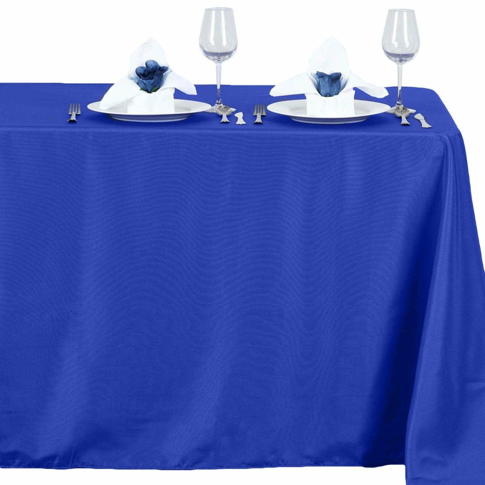 Royal Blue Seamless Polyester Linen Rectangle Tablecloth 54″x96″  |   Polyester Polyester Polyester