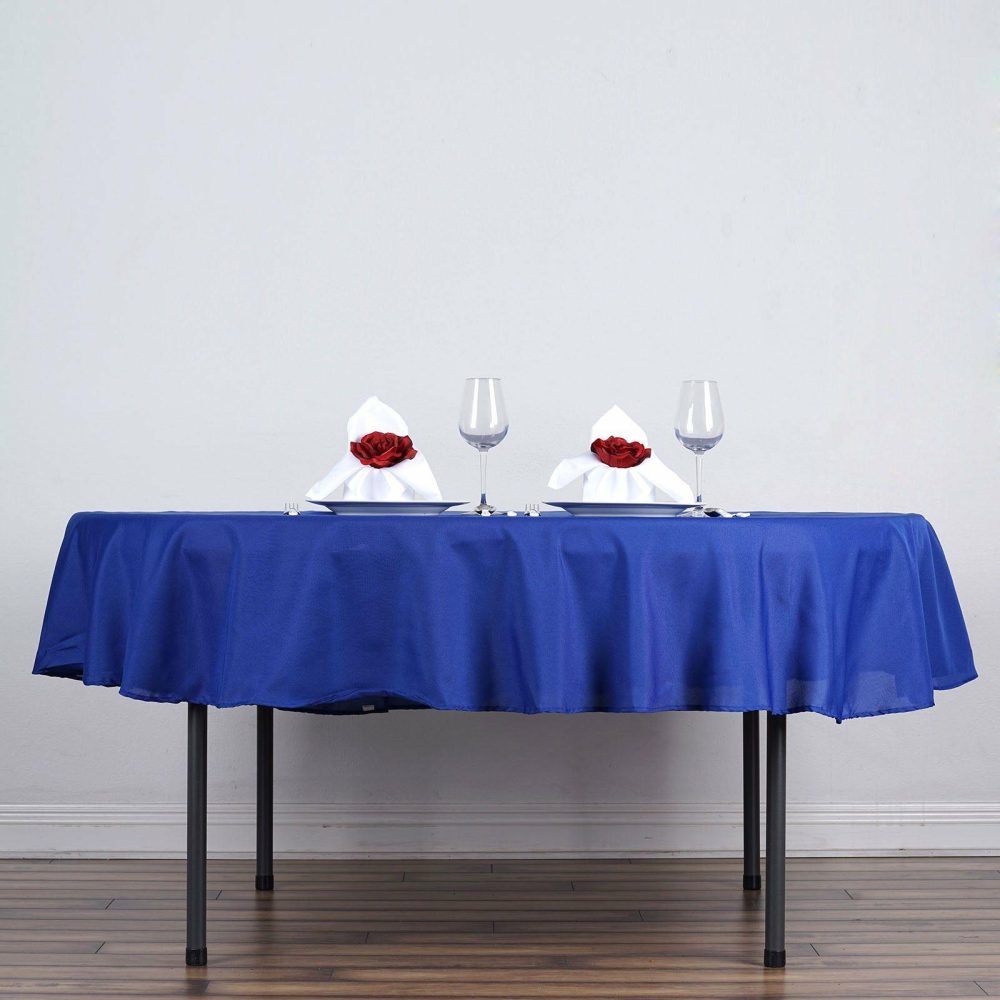 Royal Blue Seamless Polyester Linen Tablecloth 70″ Round  |   Polyester Polyester Polyester