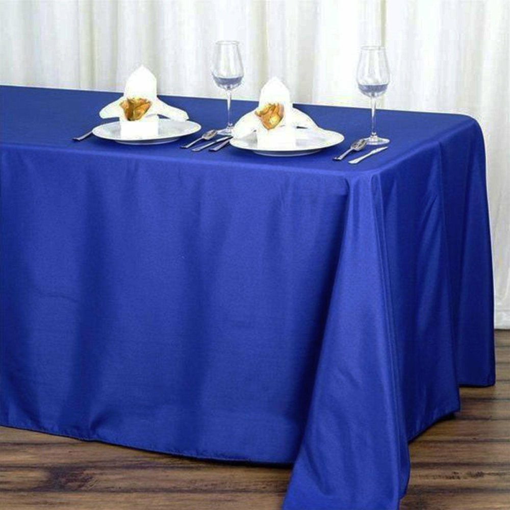 Royal Blue Seamless Polyester Rectangular Tablecloth 90″x132″ for 6 Foot Table With Floor-Length Drop  |   Polyester Polyester Polyester