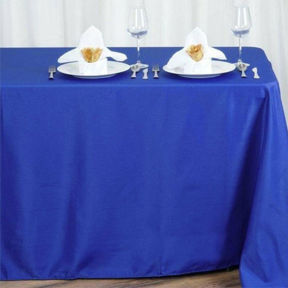 Royal Blue Seamless Polyester Rectangular Tablecloth 90″x156″ for 8 Foot Table With Floor-Length Drop  |   Polyester Polyester Polyester