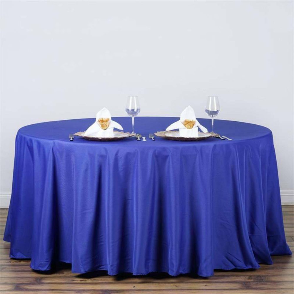 Royal Blue Seamless Polyester Round Tablecloth 120″ for 5 Foot Table With Floor-Length Drop  |   Polyester Polyester Polyester