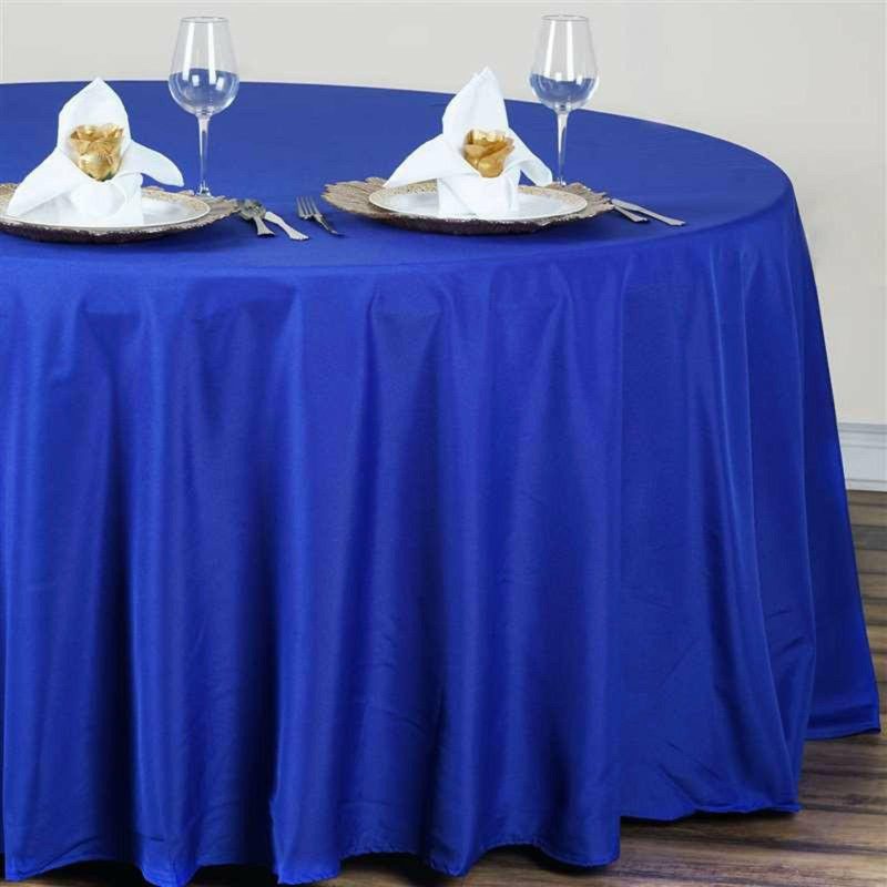 Royal Blue Seamless Polyester Round Tablecloth 120″ for 5 Foot Table With Floor-Length Drop  |   Polyester Polyester Polyester