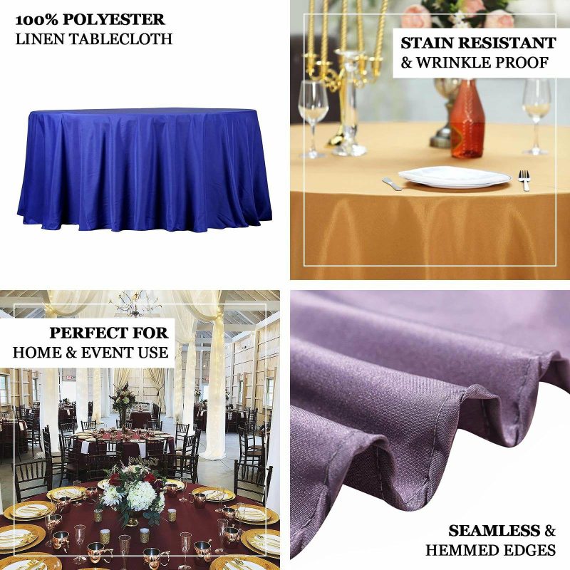 Royal Blue Seamless Polyester Round Tablecloth 132″ for 6 Foot Table With Floor-Length Drop  |   Polyester Polyester Polyester