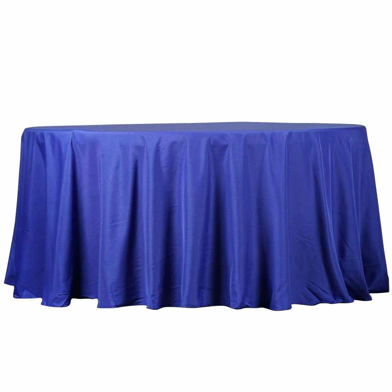 Royal Blue Seamless Polyester Round Tablecloth 132″ for 6 Foot Table With Floor-Length Drop  |   Polyester Polyester Polyester