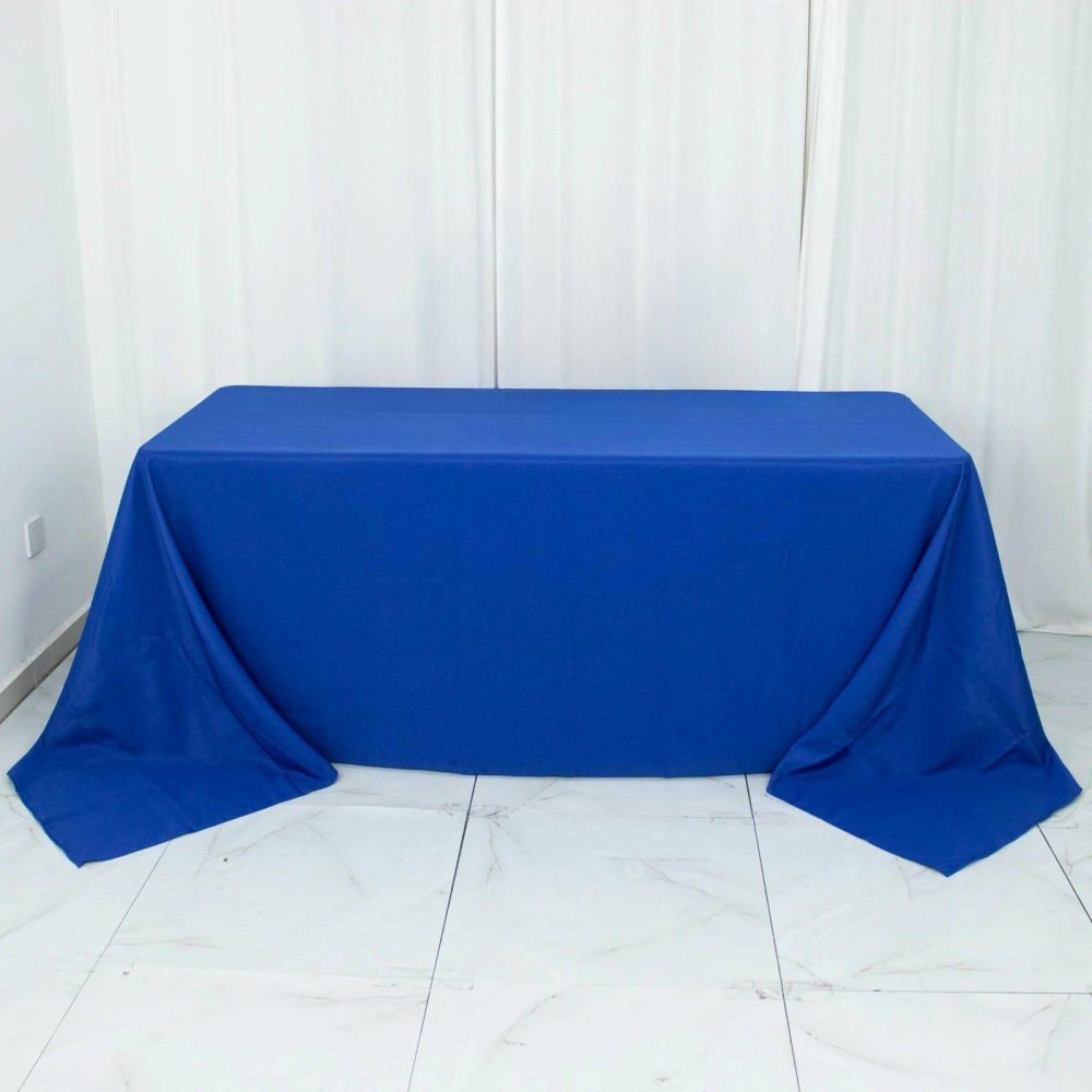 Royal Blue Seamless Premium Polyester Rectangular Tablecloth 220GSM 90″x132″ for 6 Foot Table With Floor-Length Drop  |   Polyester Polyester Polyester