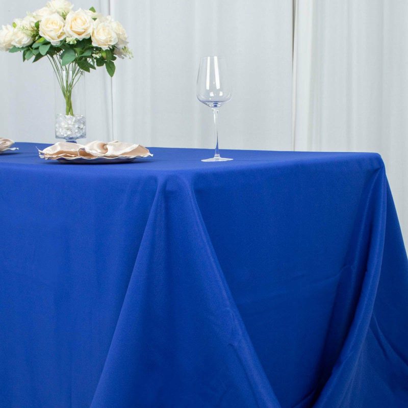 Royal Blue Seamless Premium Polyester Rectangular Tablecloth 220GSM 90″x132″ for 6 Foot Table With Floor-Length Drop  |   Polyester Polyester Polyester