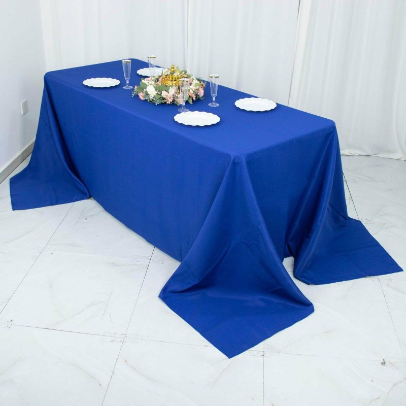 Royal Blue Seamless Premium Polyester Rectangular Tablecloth 220GSM 90″x132″ for 6 Foot Table With Floor-Length Drop  |   Polyester Polyester Polyester