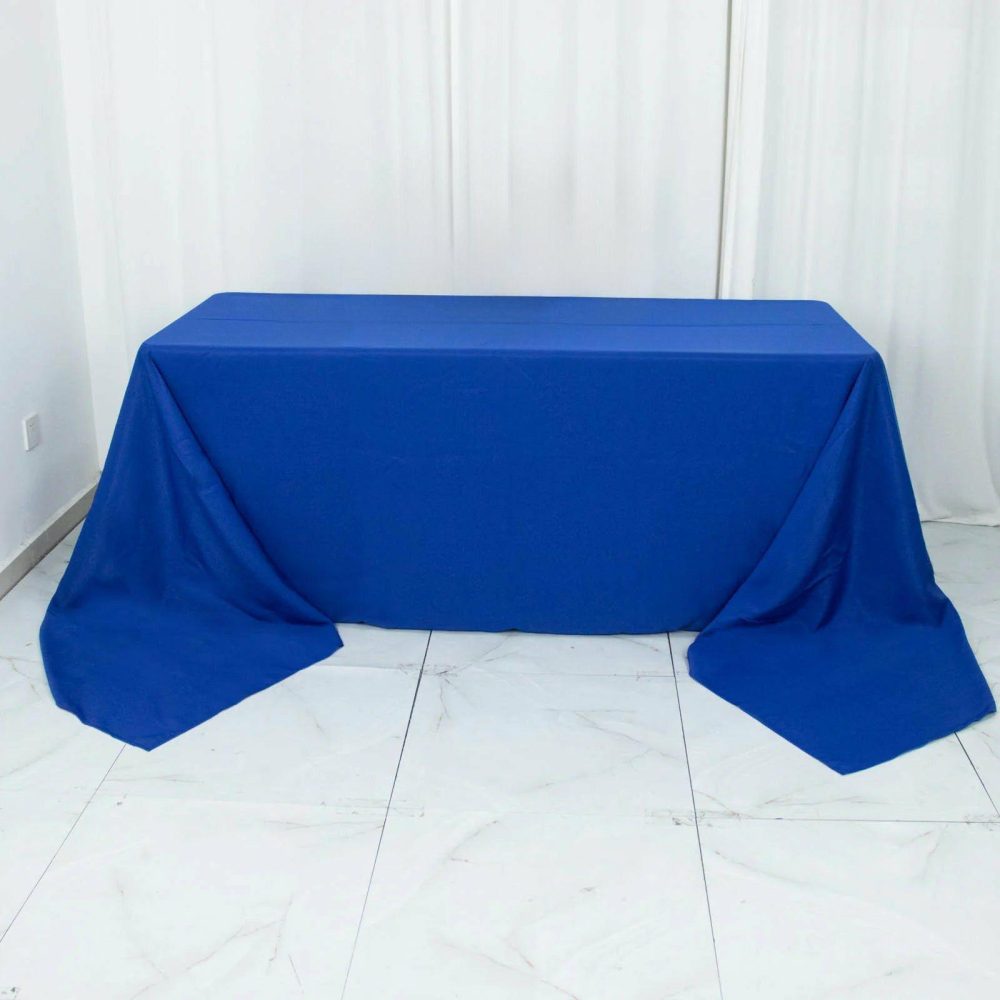 Royal Blue Seamless Premium Polyester Rectangular Tablecloth 220GSM 90″x156″ for 8 Foot Table With Floor-Length Drop  |   Polyester Polyester Polyester