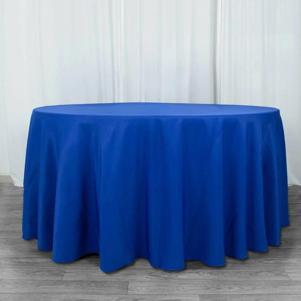 Royal Blue Seamless Premium Polyester Round Tablecloth 220GSM 120″ for 5 Foot Table With Floor-Length Drop  |   Polyester Polyester Polyester