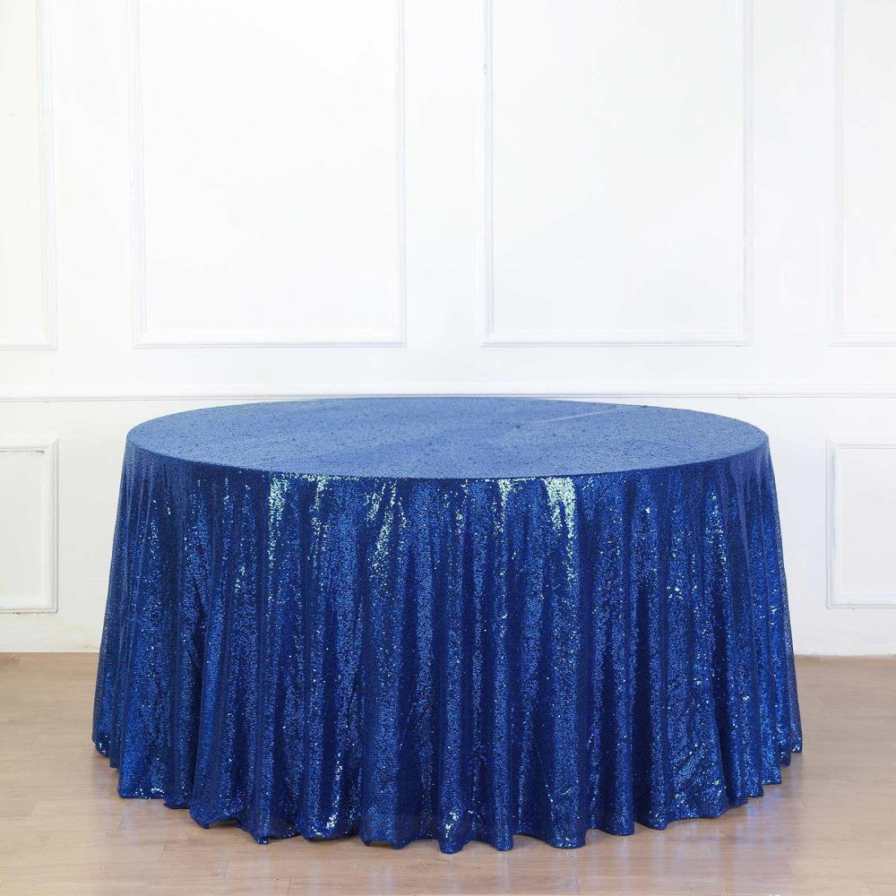 Royal Blue Seamless Premium Sequin Round Tablecloth, Sparkly Tablecloth 132″  |   Sequin Sequin Royal blue