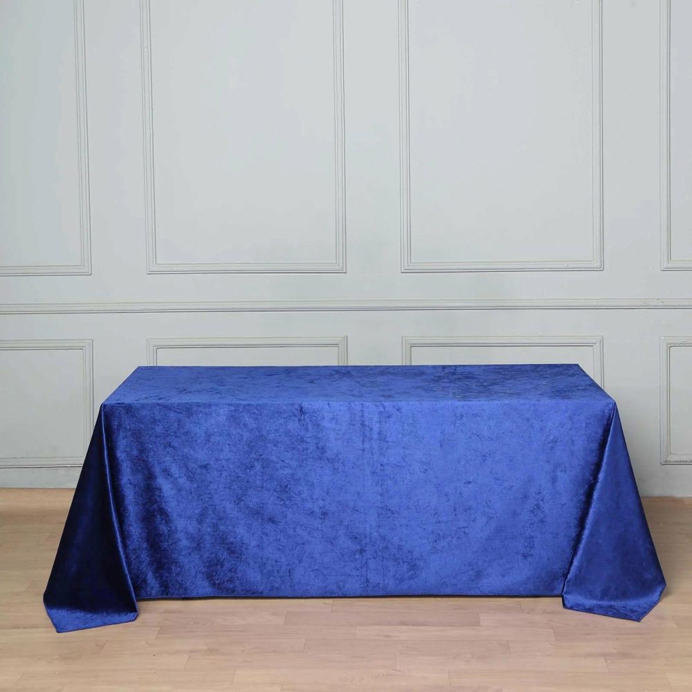 Royal Blue Seamless Premium Velvet Rectangle Tablecloth, Reusable Linen 90″x132″ for 6 Foot Table With Floor-Length Drop  |   Velvet & Flocking Tablecloths Royal blue