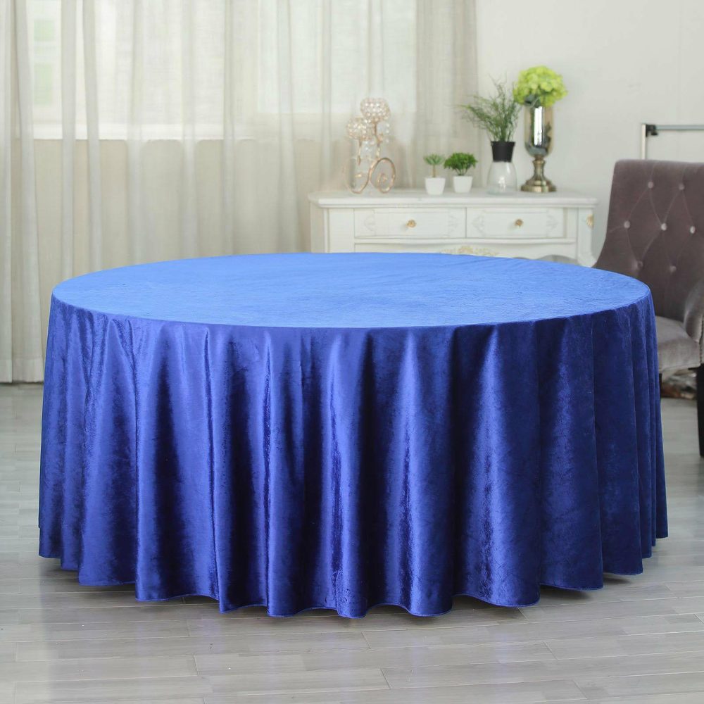 Royal Blue Seamless Premium Velvet Round Tablecloth, Reusable Linen 120″ for 5 Foot Table With Floor-Length Drop  |   Velvet & Flocking Tablecloths Royal blue