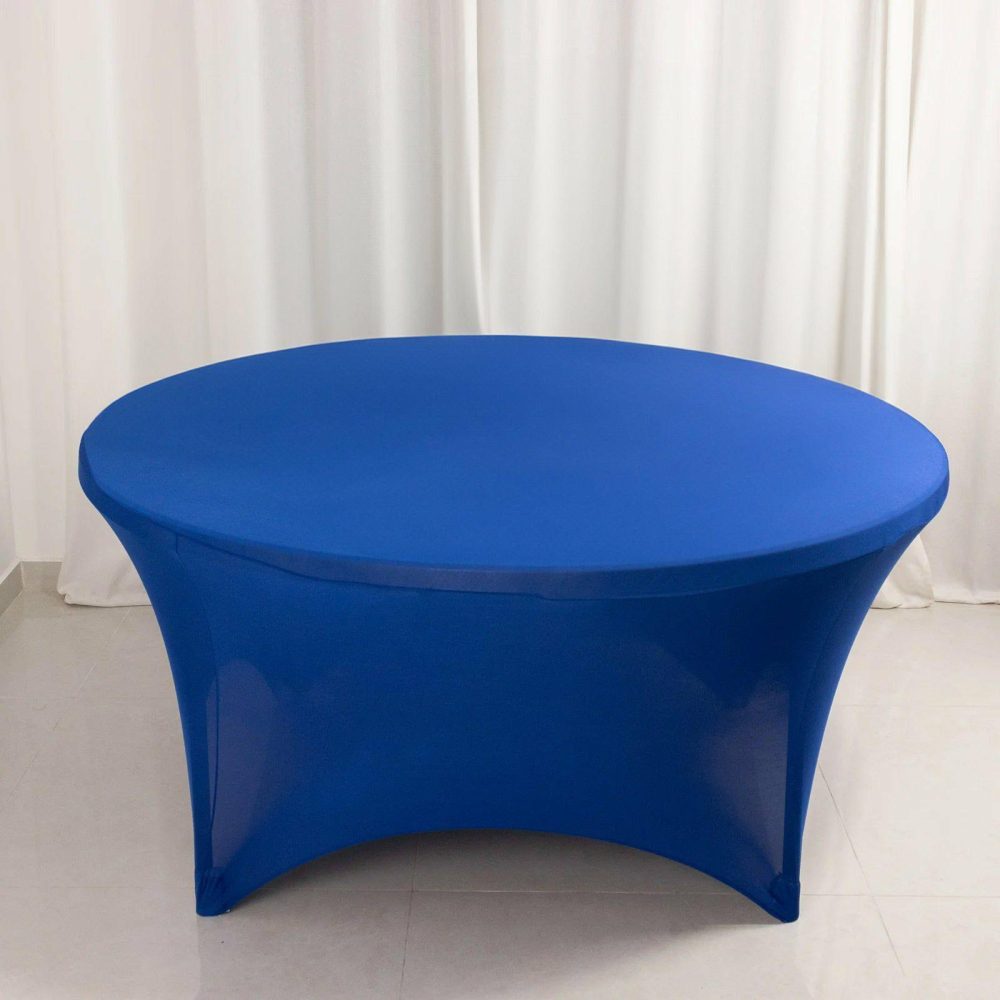 Royal Blue Stretch Spandex Fitted Round Tablecloth 60 in for 5 Foot Tables  |   Spandex & Fitted Spandex & Fitted Royal blue