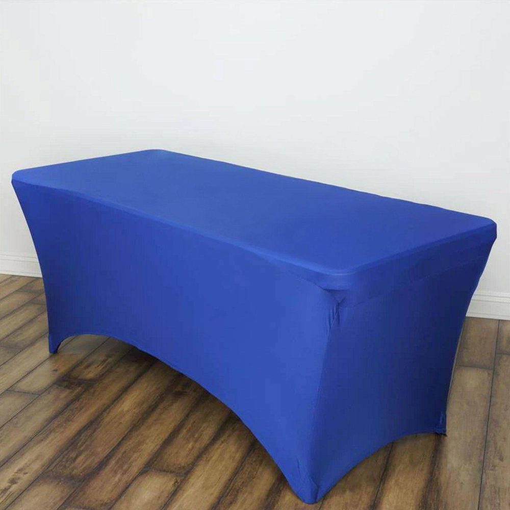 Royal Blue Stretch Spandex Rectangle Tablecloth 6ft Wrinkle Free Fitted Table Cover for 72″x30″ Tables  |   Spandex & Fitted Spandex & Fitted Royal blue