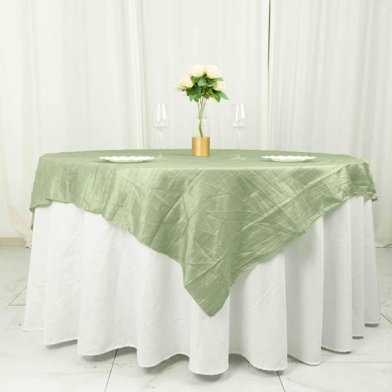 Sage Green Accordion Crinkle Taffeta Table Overlay, Square Tablecloth Topper 72″x72″  |   Satin & Taffeta Satin & Taffeta Sage green