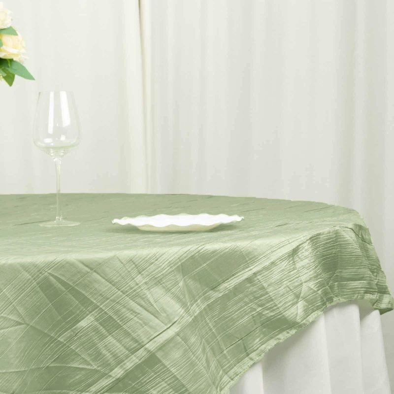 Sage Green Accordion Crinkle Taffeta Table Overlay, Square Tablecloth Topper 72″x72″  |   Satin & Taffeta Satin & Taffeta Sage green