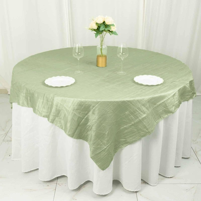 Sage Green Accordion Crinkle Taffeta Table Overlay, Square Tablecloth Topper 72″x72″  |   Satin & Taffeta Satin & Taffeta Sage green