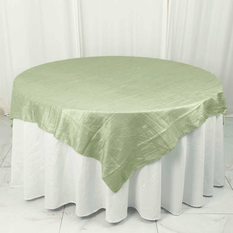 Sage Green Accordion Crinkle Taffeta Table Overlay, Square Tablecloth Topper 72″x72″  |   Satin & Taffeta Satin & Taffeta Sage green