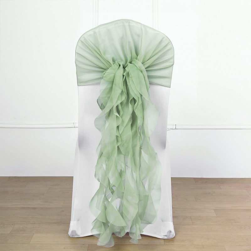 Sage Green Chiffon Curly Chair Sash  |   Organza & Chiffon Chair Sashes Organza & Chiffon