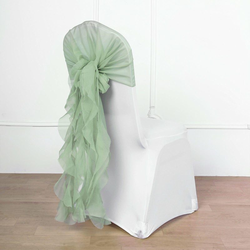 Sage Green Chiffon Curly Chair Sash  |   Organza & Chiffon Chair Sashes Organza & Chiffon