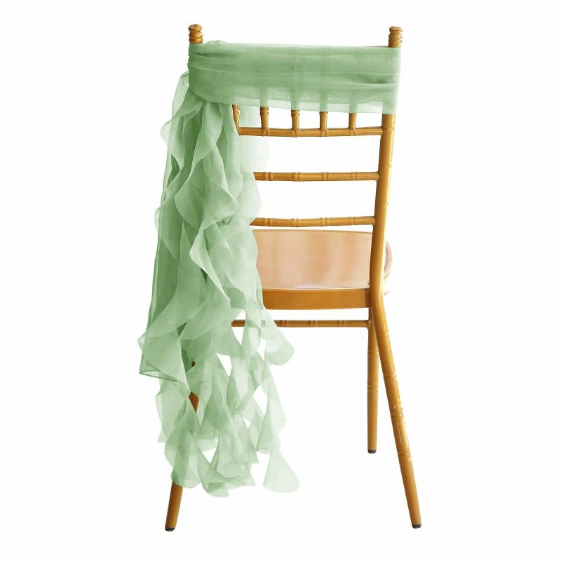 Sage Green Chiffon Curly Chair Sash  |   Organza & Chiffon Chair Sashes Organza & Chiffon