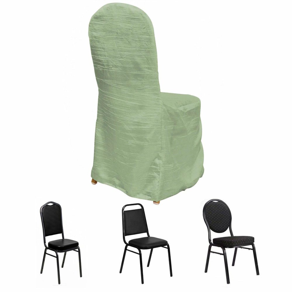 Sage Green Crinkle Crushed Taffeta Banquet Chair Cover, Reusable Wedding Chair Cover  |   Polyester & Satin Banquet Chair Covers Polyester & Satin