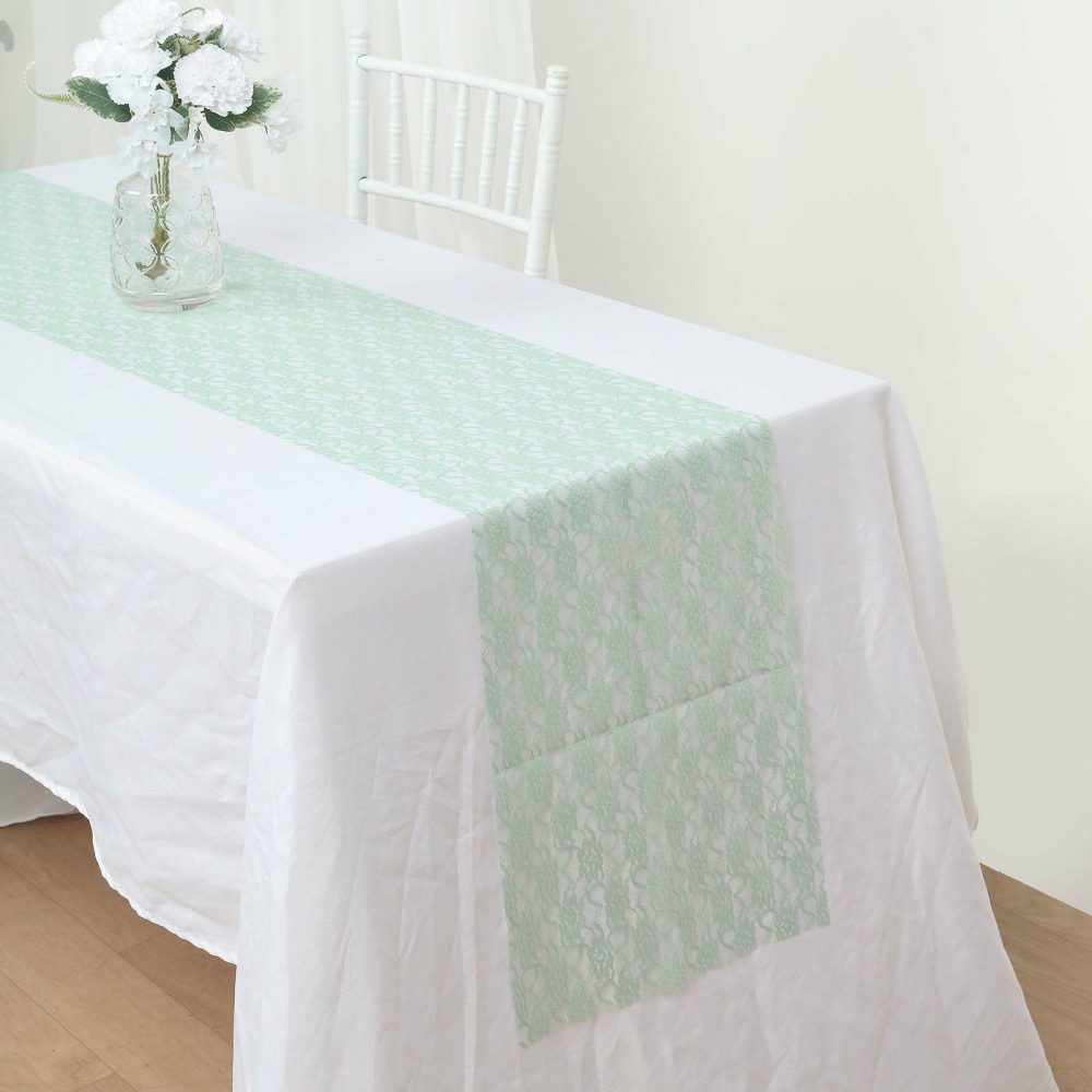 Sage Green Floral Lace Table Runner 12″x108″  |   Jute Burlap & Lace Jute Burlap & Lace Jute Burlap & Lace