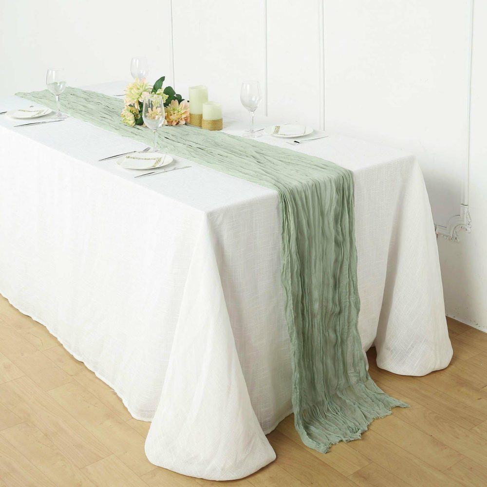 Sage Green Gauze Cheesecloth Boho Table Runner 10ft  |   Gauze Cheesecloth Gauze Cheesecloth Gauze Cheesecloth