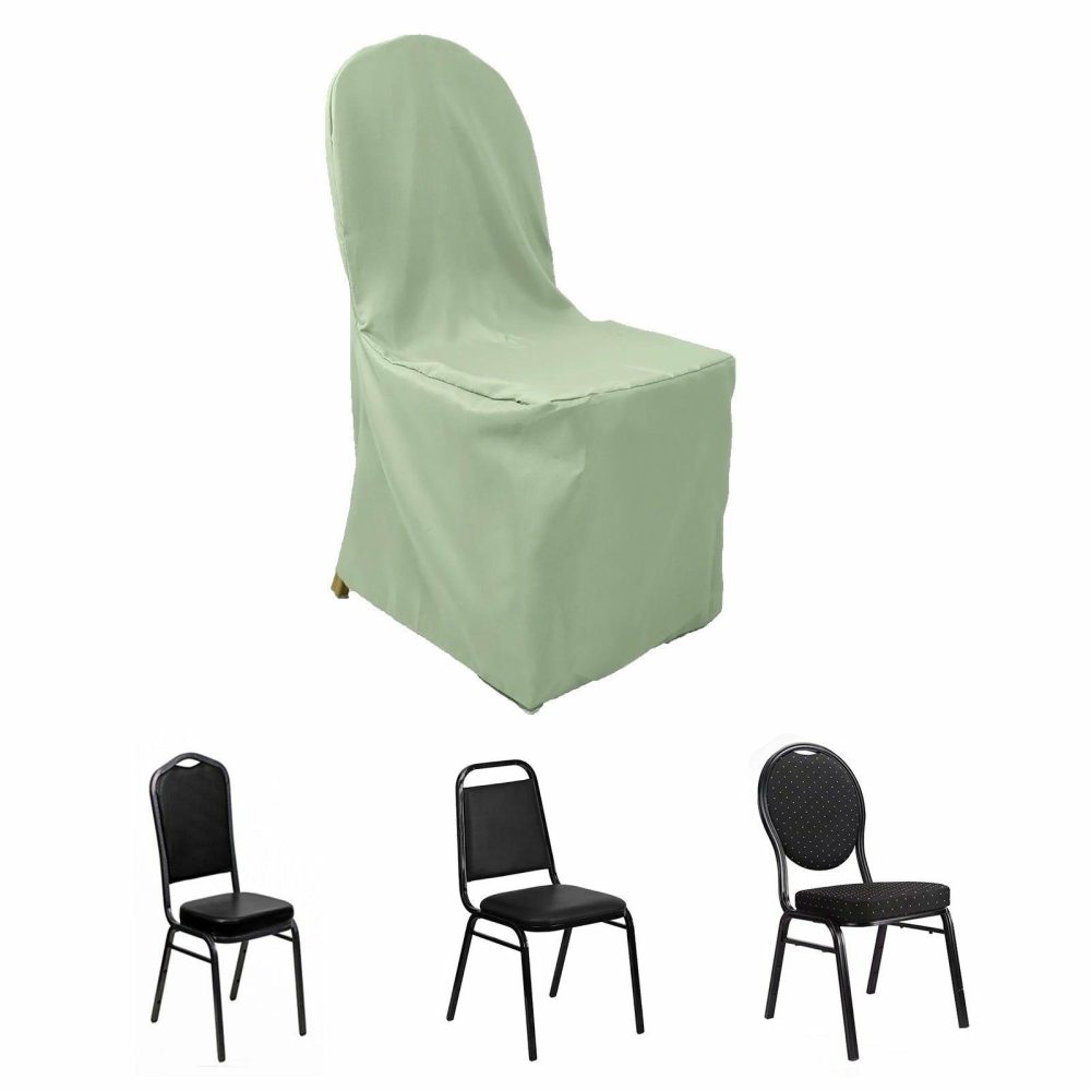 Sage Green Polyester Banquet Chair Cover, Reusable Stain Resistant Slip On Chair Cover  |   Polyester & Satin Banquet Chair Covers Polyester & Satin