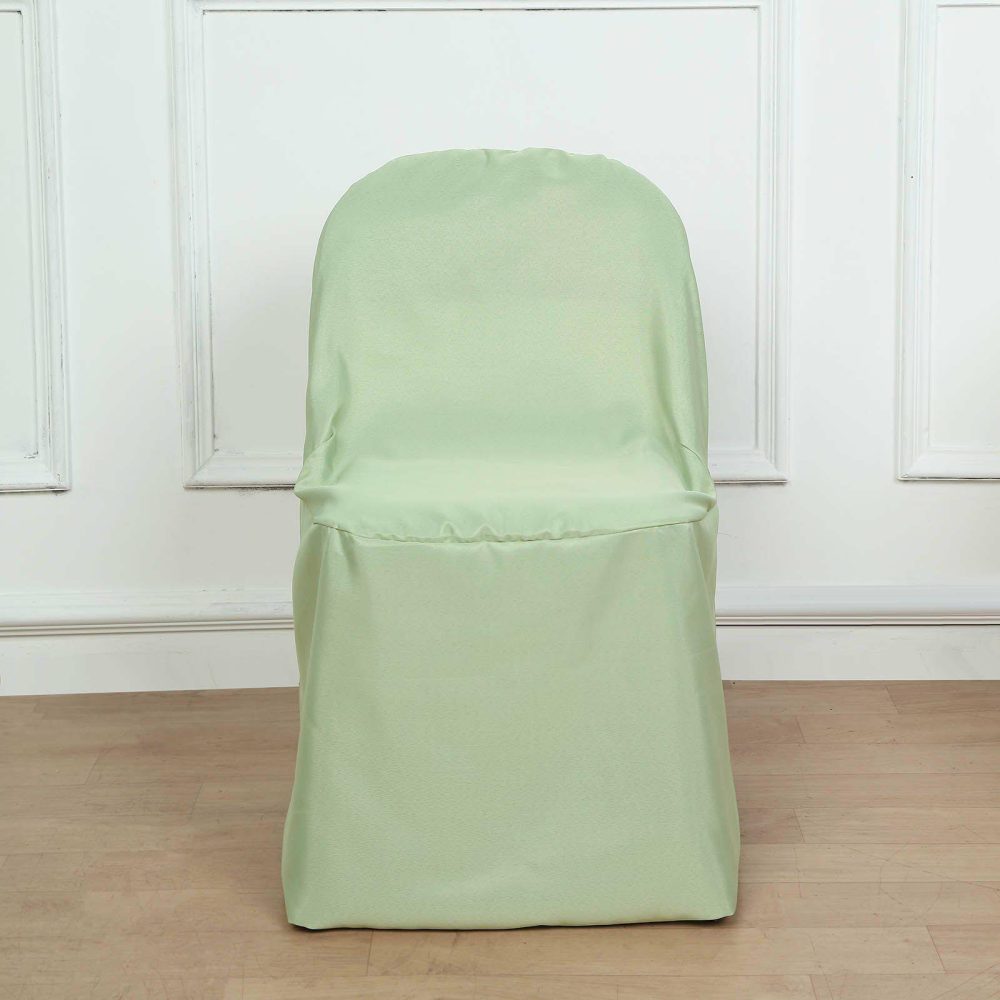 Sage Green Polyester Folding Chair Cover, Reusable Stain Resistant Slip On Chair Cover  |   Polyester & Satin Folding Chair Covers Polyester & Satin