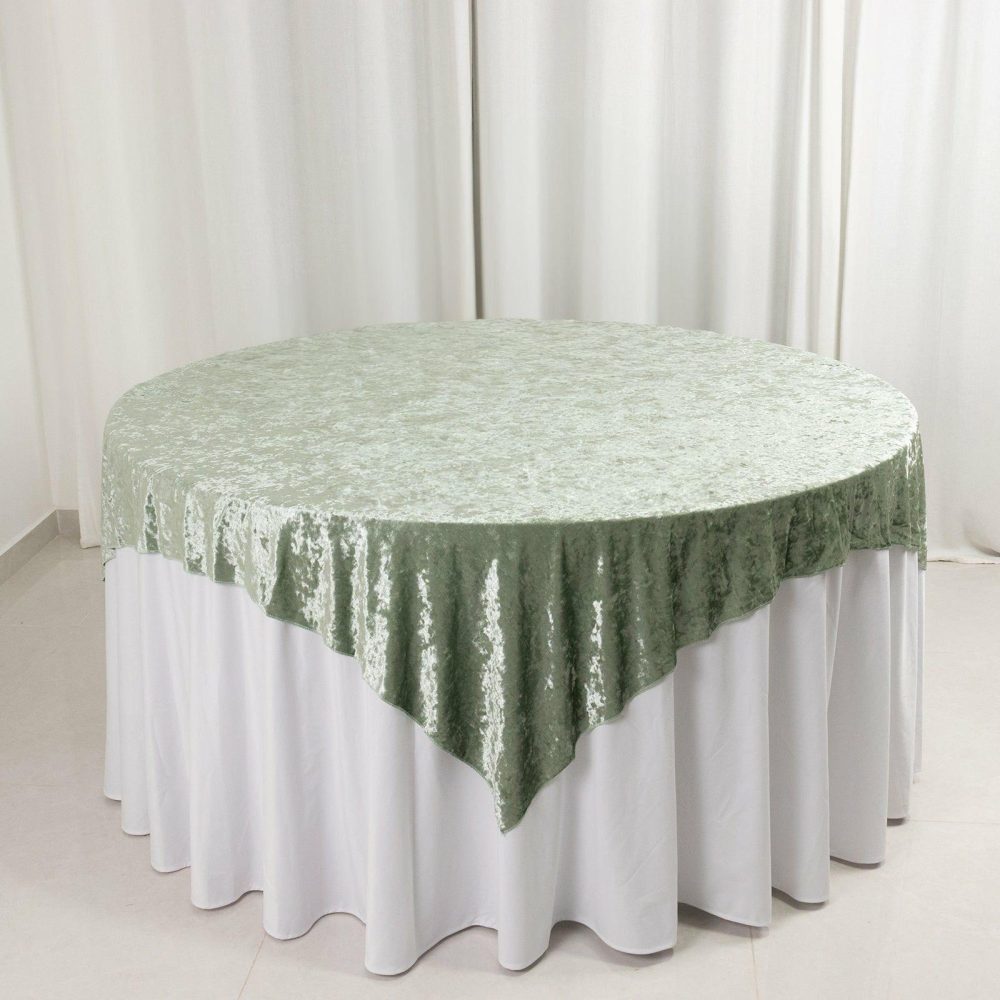 Sage Green Premium Crushed Velvet Table Overlay, Square Tablecloth Topper – 72″x72″  |   Velvet & Flocking Table Overlays Sage green